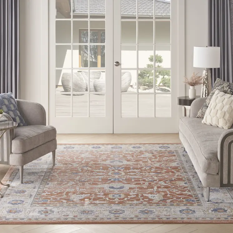 8' X 10' Gray and Red Oriental Power Loom Area Rug