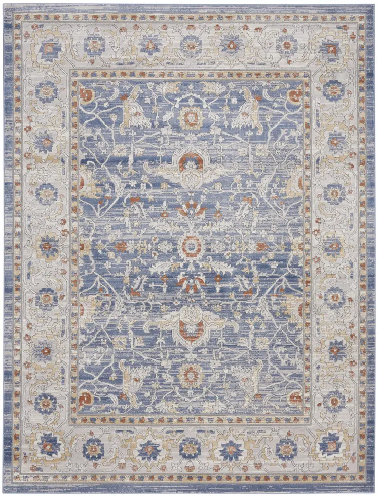 8' X 10' Blue and Gray Oriental Power Loom Area Rug