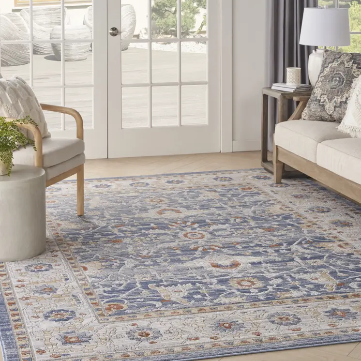 8' X 10' Blue and Gray Oriental Power Loom Area Rug