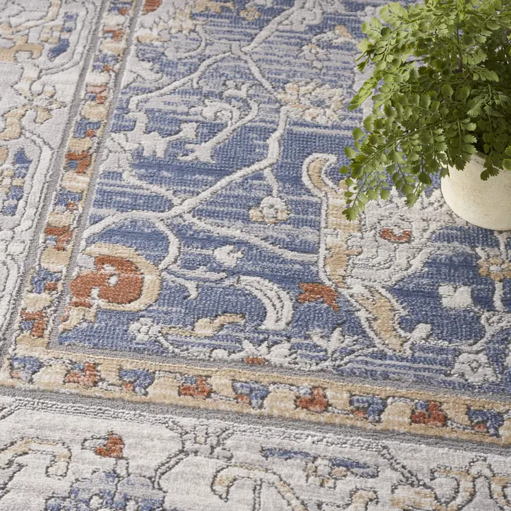 8' X 10' Blue and Gray Oriental Power Loom Area Rug
