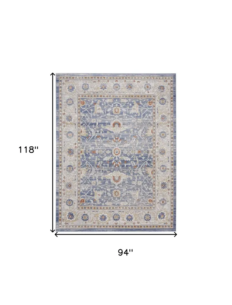 8' X 10' Blue and Gray Oriental Power Loom Area Rug