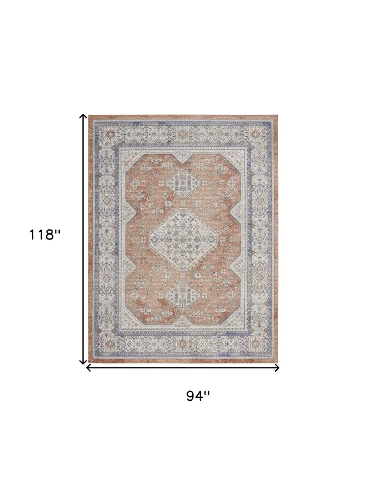 8' X 10' Beige and Bronze Oriental Power Loom Area Rug
