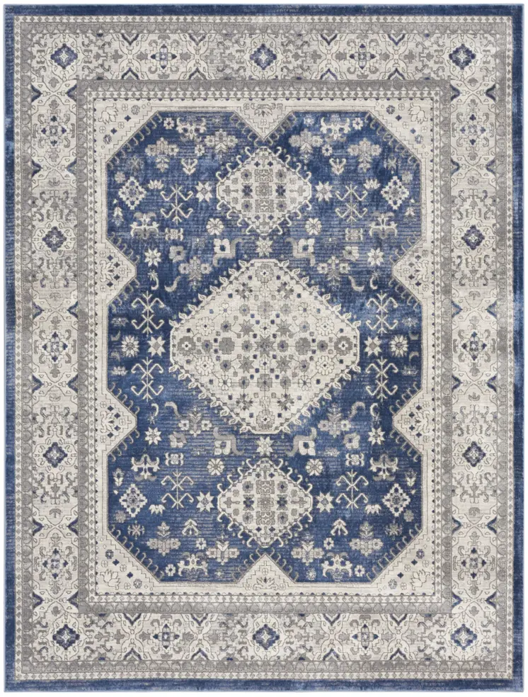 8' X 10' Ivory Blue and Gray Oriental Power Loom Area Rug