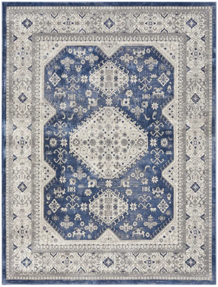 8' X 10' Ivory Blue and Gray Oriental Power Loom Area Rug