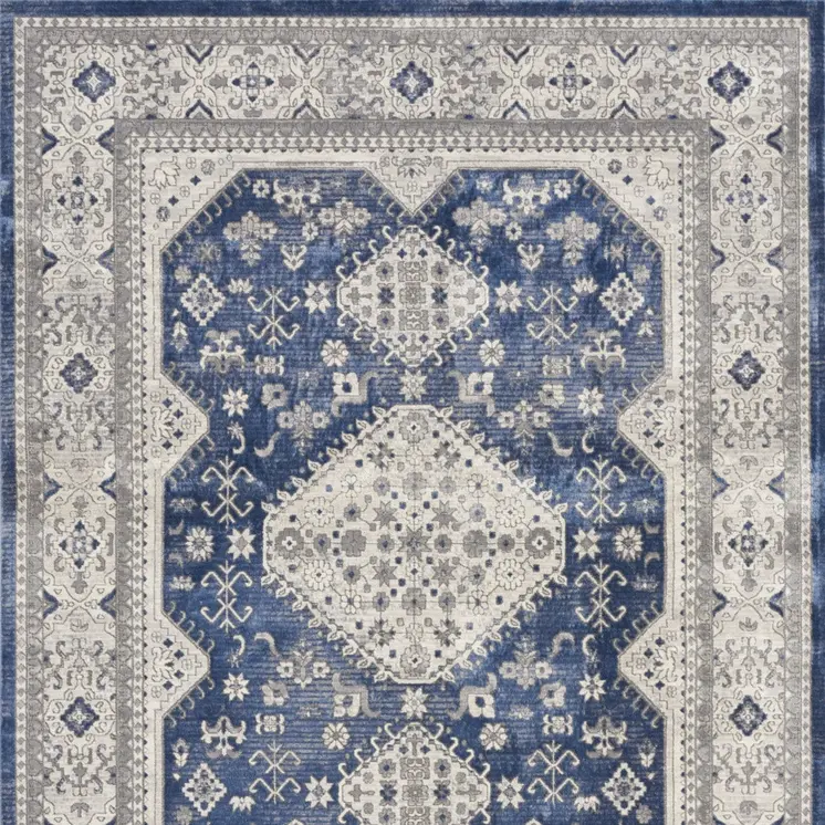 8' X 10' Ivory Blue and Gray Oriental Power Loom Area Rug