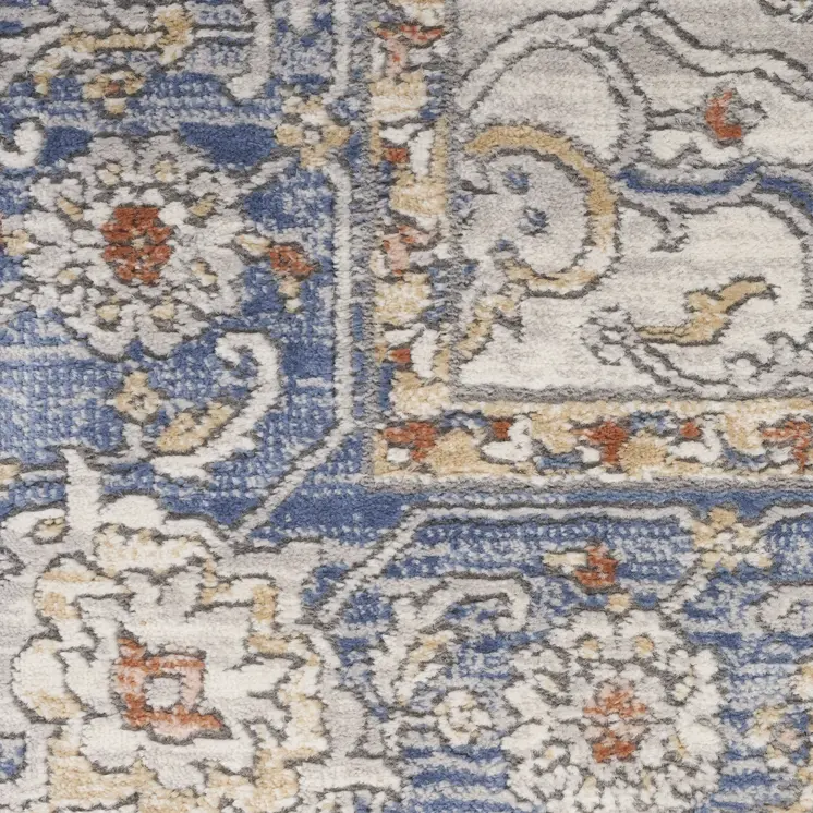 8' Blue And Ivory Oriental Runner Rug