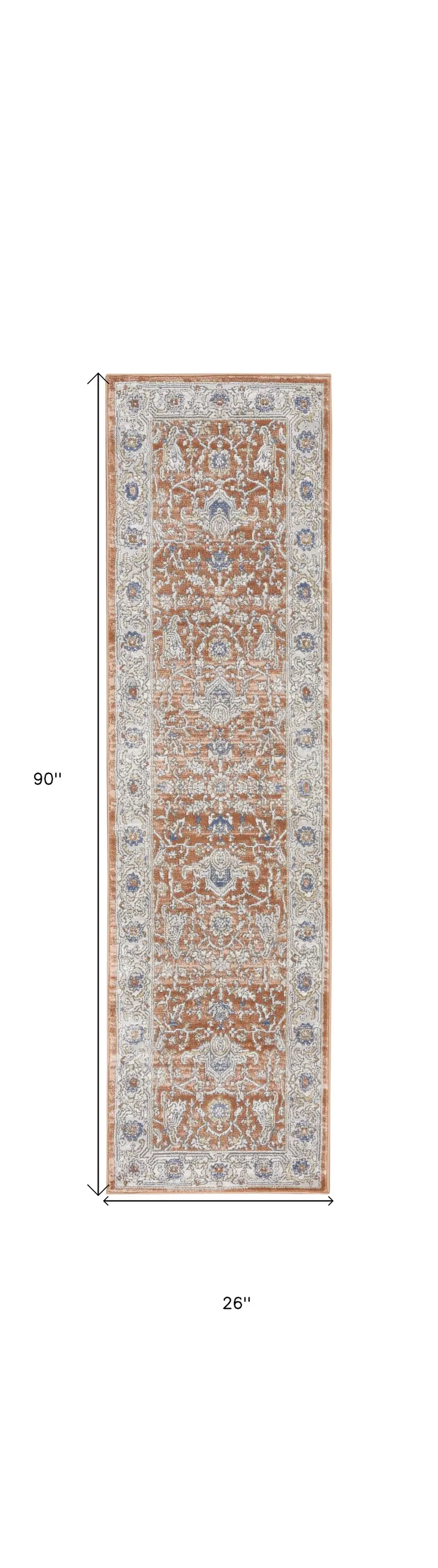 8' Gray And Red Oriental Runner Rug