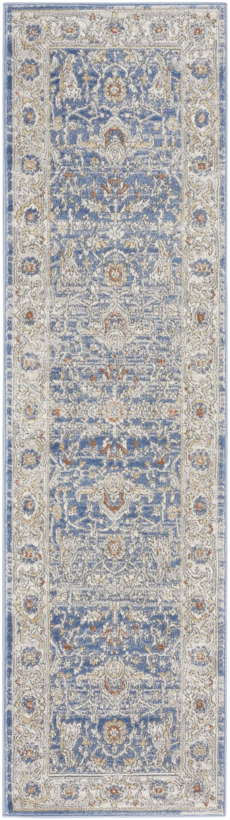 8' Blue And Gray Oriental Runner Rug
