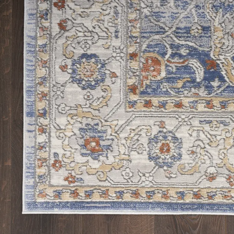 8' Blue And Gray Oriental Runner Rug