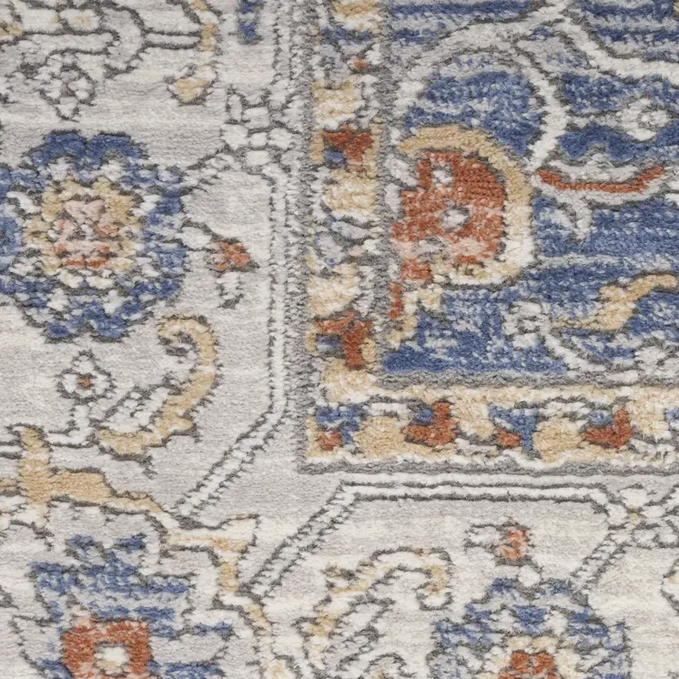 8' Blue And Gray Oriental Runner Rug