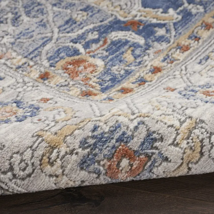 8' Blue And Gray Oriental Runner Rug