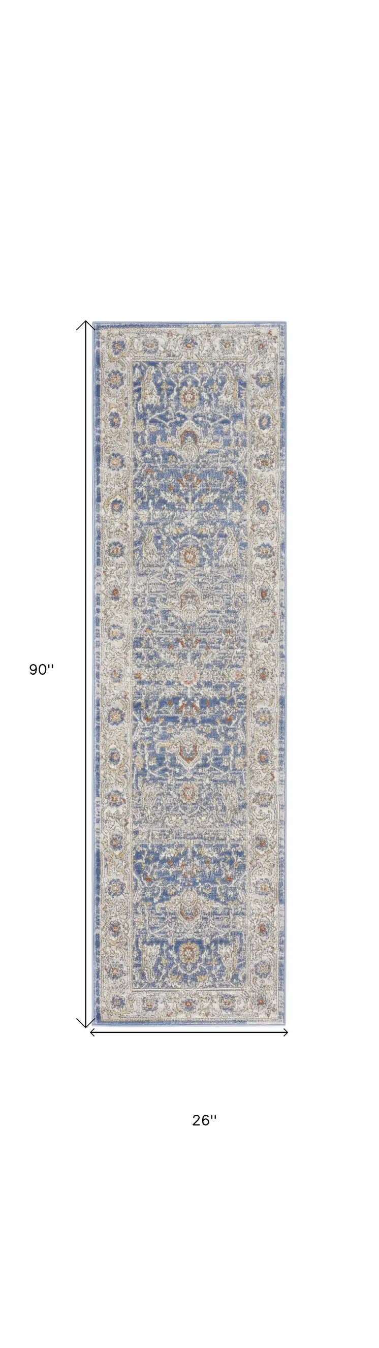 8' Blue And Gray Oriental Runner Rug