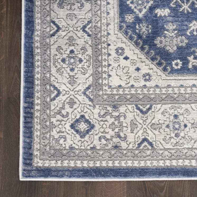 8' Blue And Gray Medallion Runner Rug