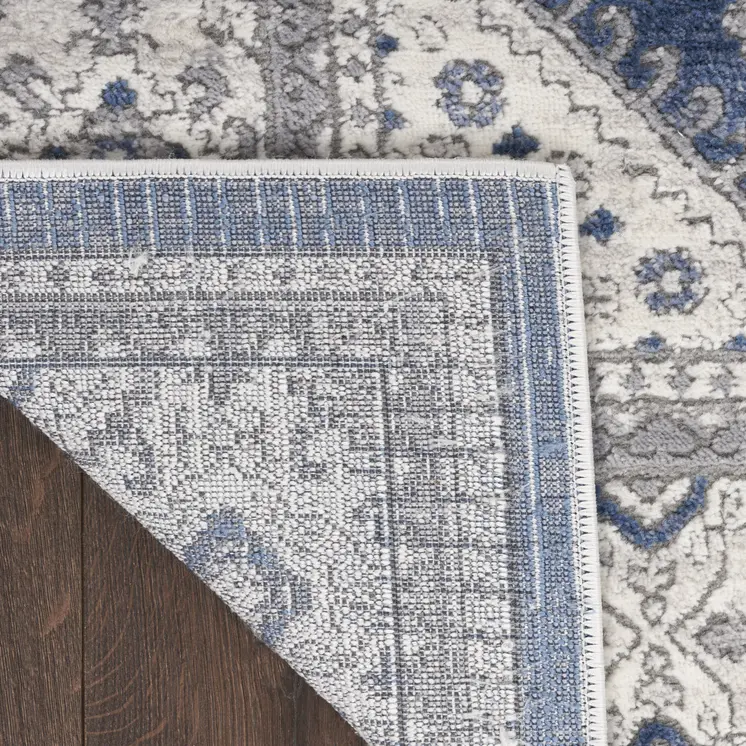 8' Blue And Gray Medallion Runner Rug
