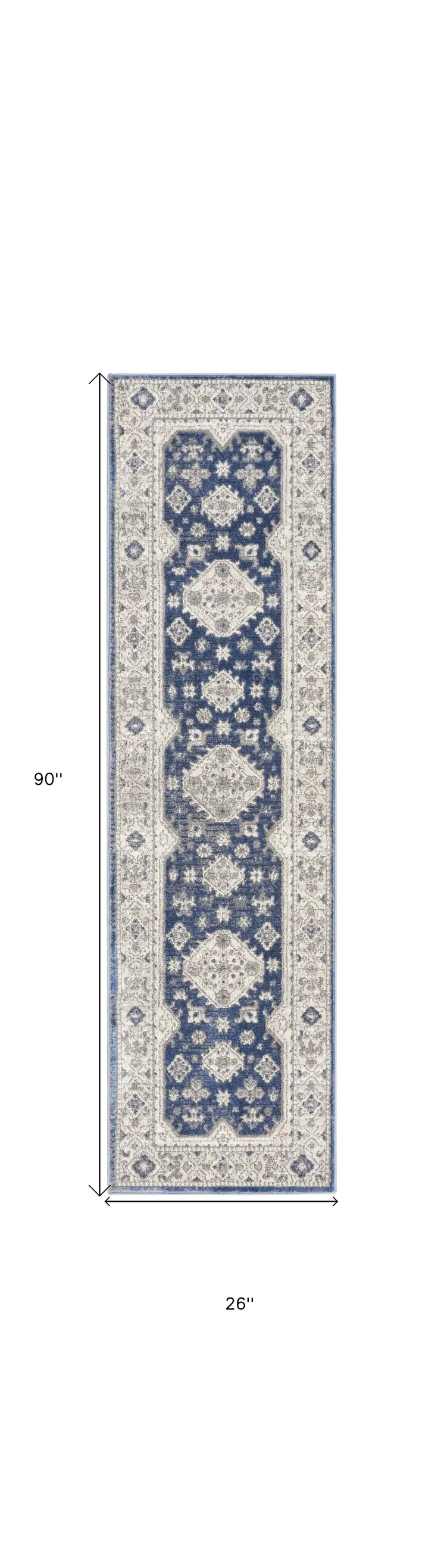 8' Blue And Gray Medallion Runner Rug
