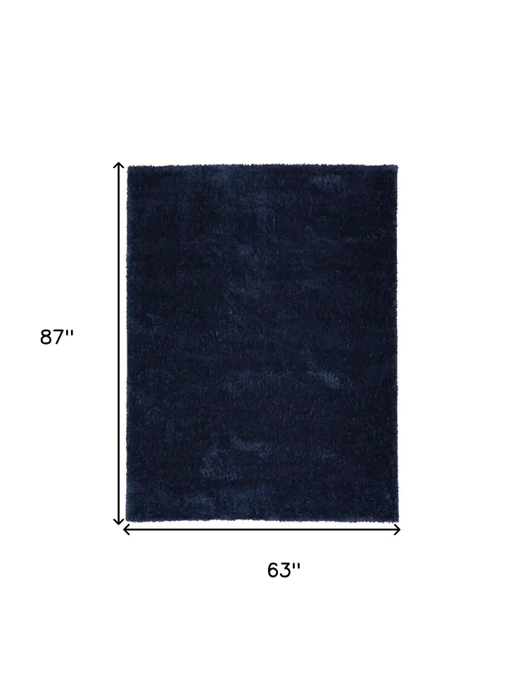 5' X 7' Navy Blue Shag Power Loom Area Rug