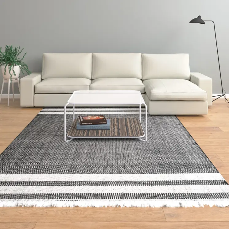 8' X 10' Dark Gray Striped Handmade Indoor Outdoor Area Rug