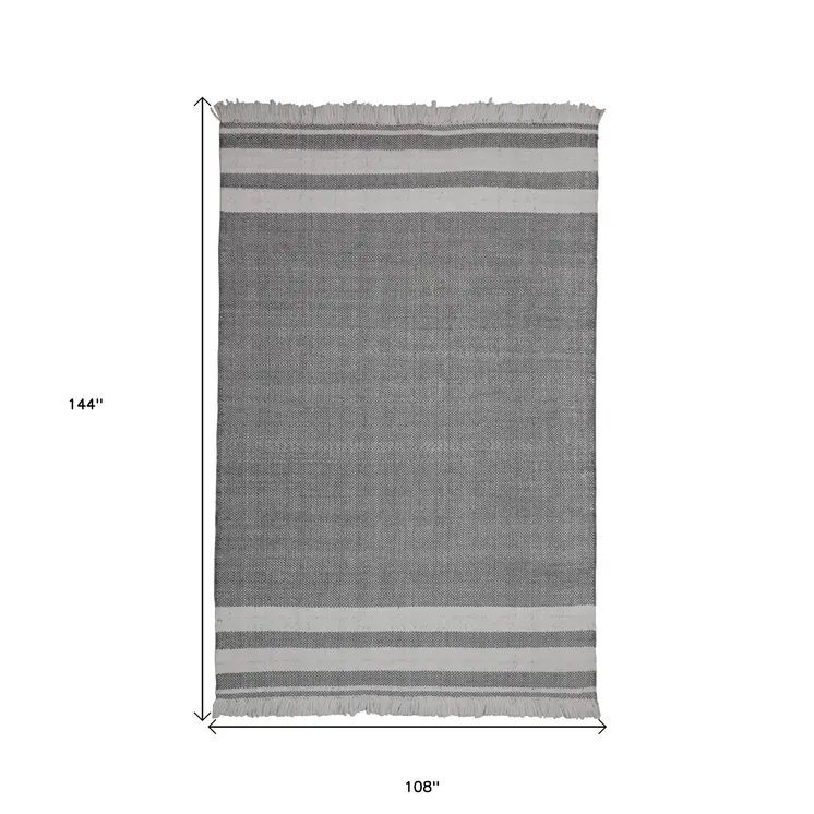 9' X 12' Dark Gray Striped Handmade Indoor Outdoor Area Rug