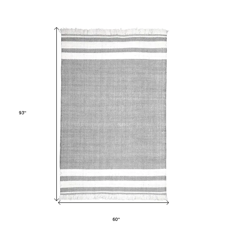 5' X 7' Gray Striped Handmade Indoor Outdoor Area Rug