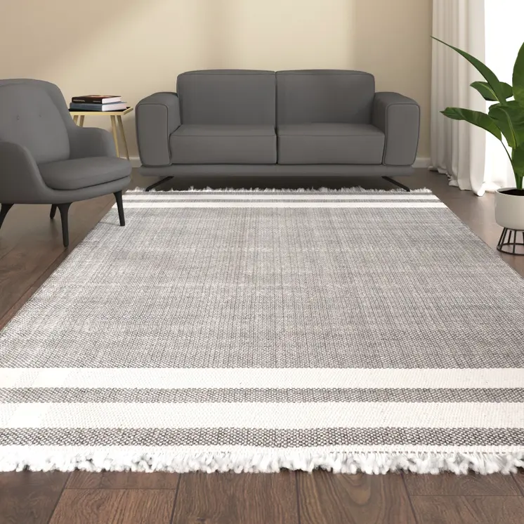 9' X 12' Gray Striped Handmade Indoor Outdoor Area Rug