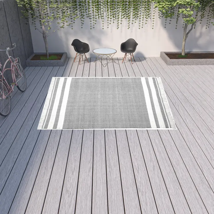 9' X 12' Gray Striped Handmade Indoor Outdoor Area Rug