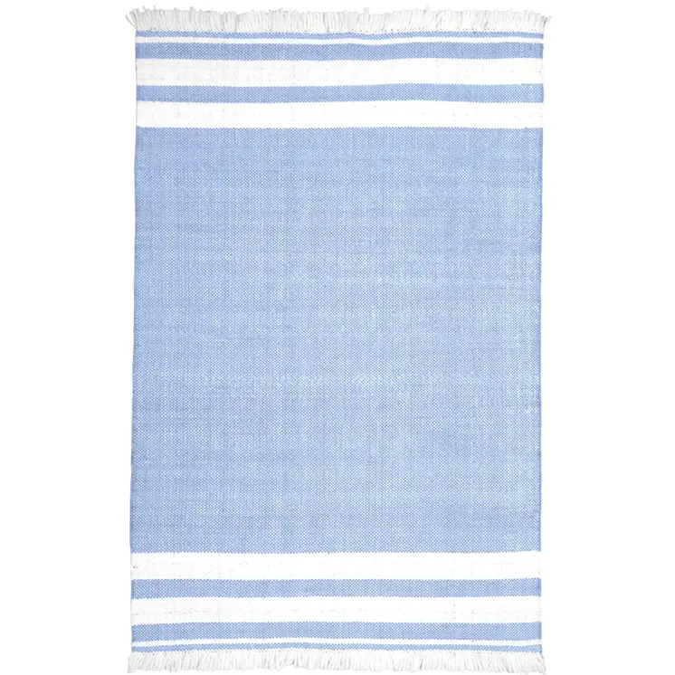 8' X 10' Blue Striped Handmade Stain Resistant Non Skid Indoor Outdoor Area Rug