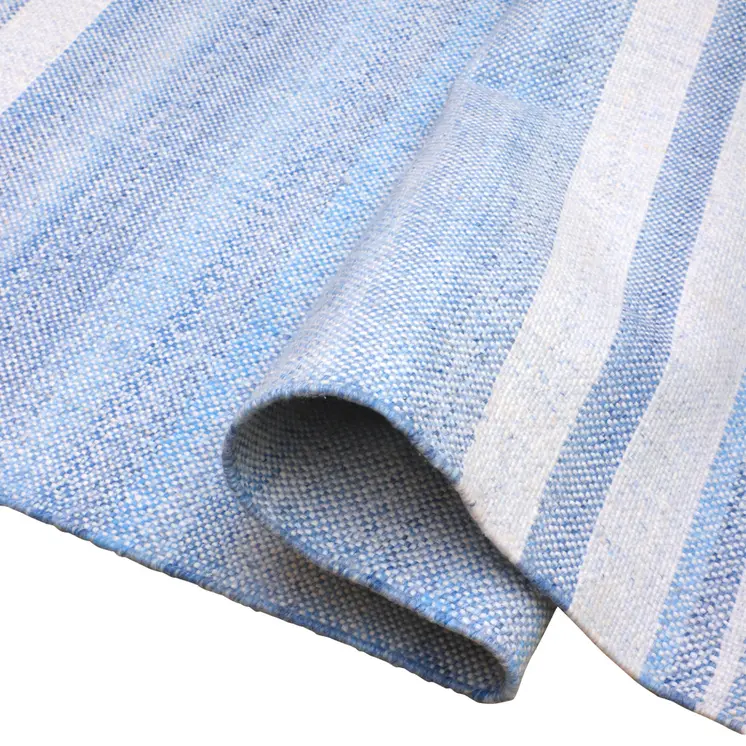 8' X 10' Blue Striped Handmade Stain Resistant Non Skid Indoor Outdoor Area Rug
