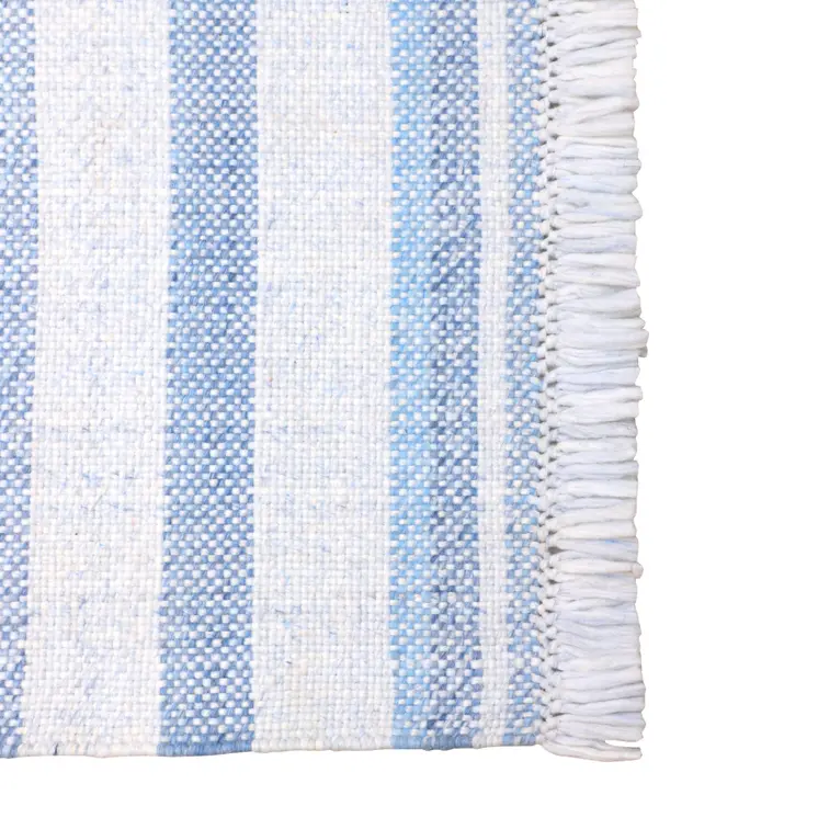 8' X 10' Blue Striped Handmade Stain Resistant Non Skid Indoor Outdoor Area Rug