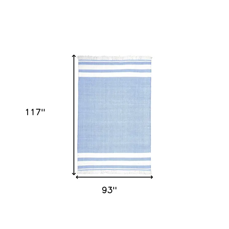 8' X 10' Blue Striped Handmade Stain Resistant Non Skid Indoor Outdoor Area Rug