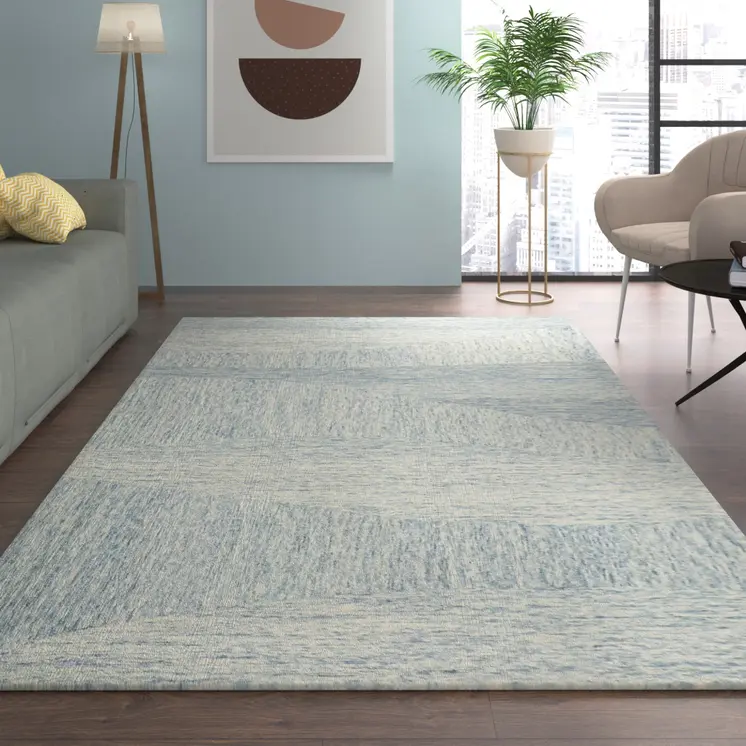 8' X 10' Blue Wool Abstract Hand Tufted Area Rug