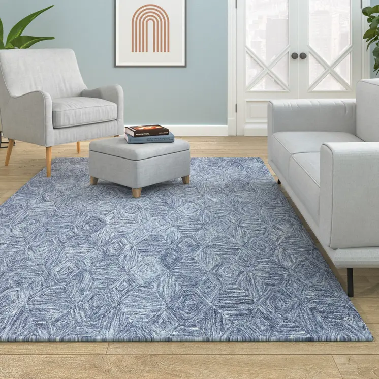 8' X 10' Blue Wool Geometric Hand Tufted Area Rug