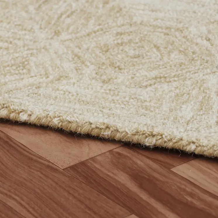 5' X 7' Beige Wool Geometric Hand Tufted Area Rug