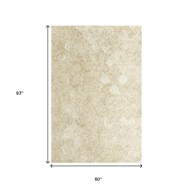 5' X 7' Beige Wool Geometric Hand Tufted Area Rug