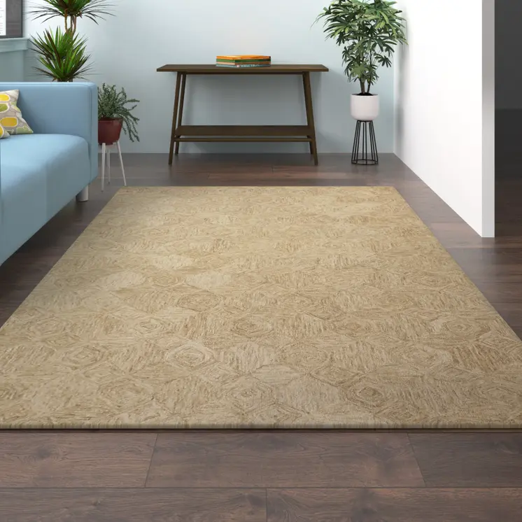 8' X 10' Beige Wool Geometric Hand Tufted Area Rug