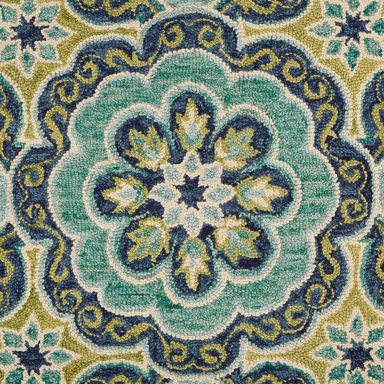 5' X 5' Green Round Wool Floral Hand Tufted Area Rug