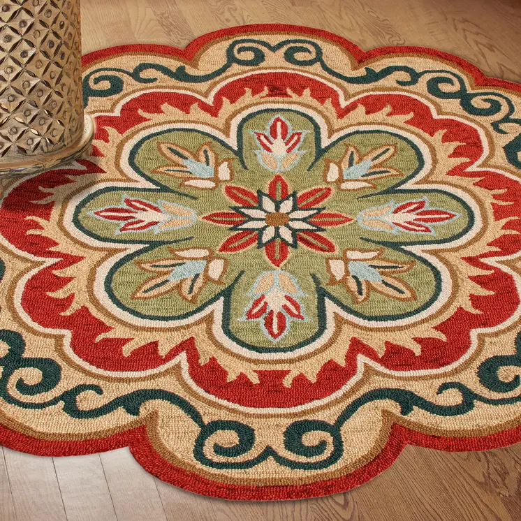 6' X 6' Orange Round Wool Floral Hand Tufted Area Rug
