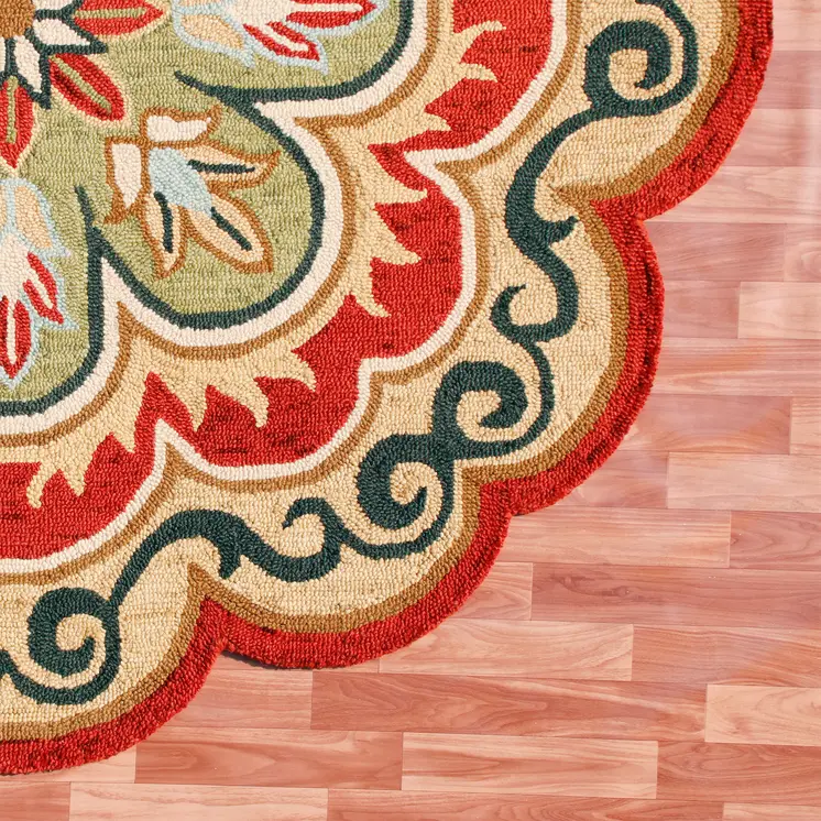 6' X 6' Orange Round Wool Floral Hand Tufted Area Rug