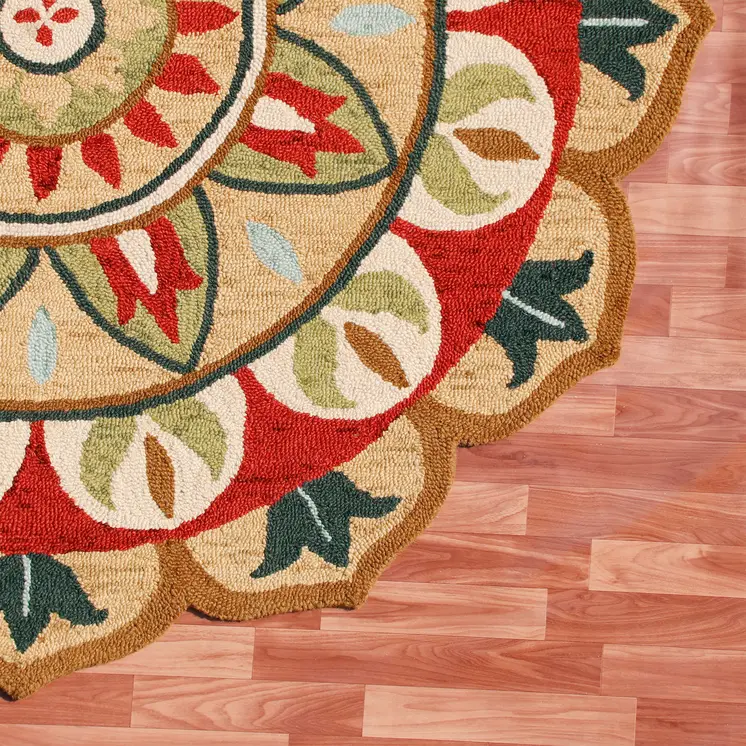 4' Red Round Wool Floral Hand Tufted Area Rug