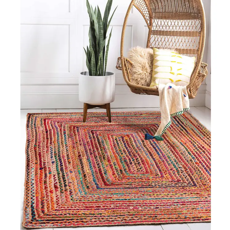 8' X 10' Tan Geometric Hand Braided Area Rug