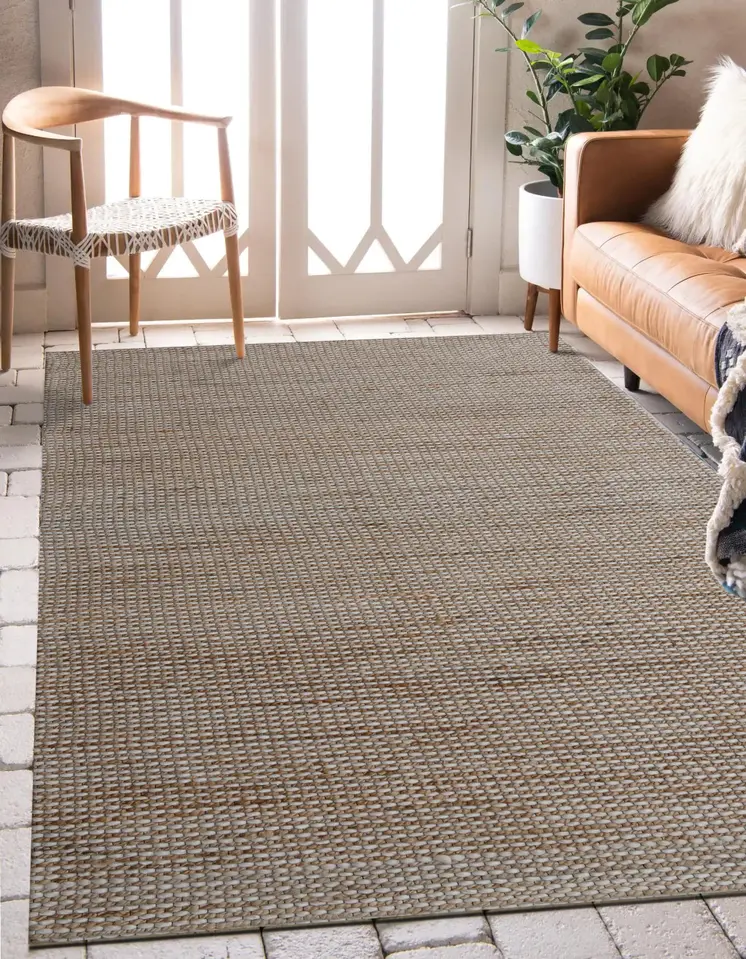 5' X 7' Beige Striped Hand Woven Area Rug
