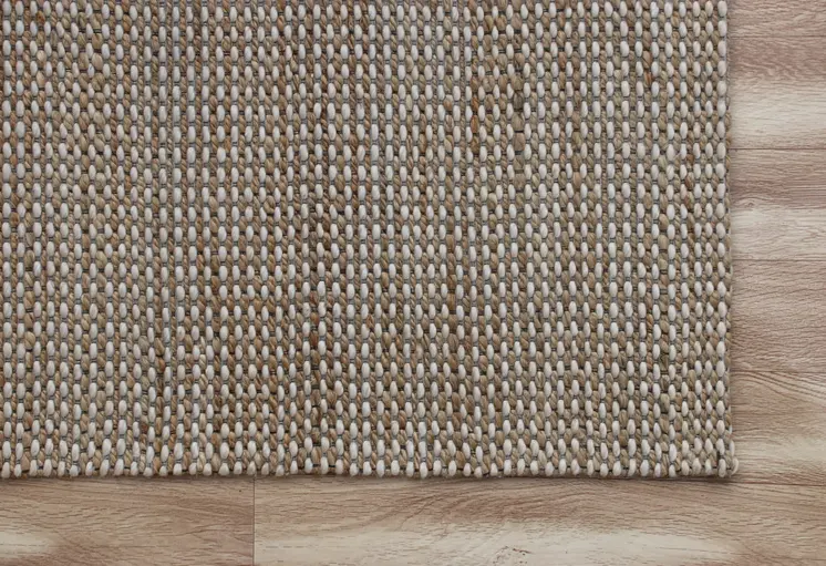 5' X 7' Beige Striped Hand Woven Area Rug