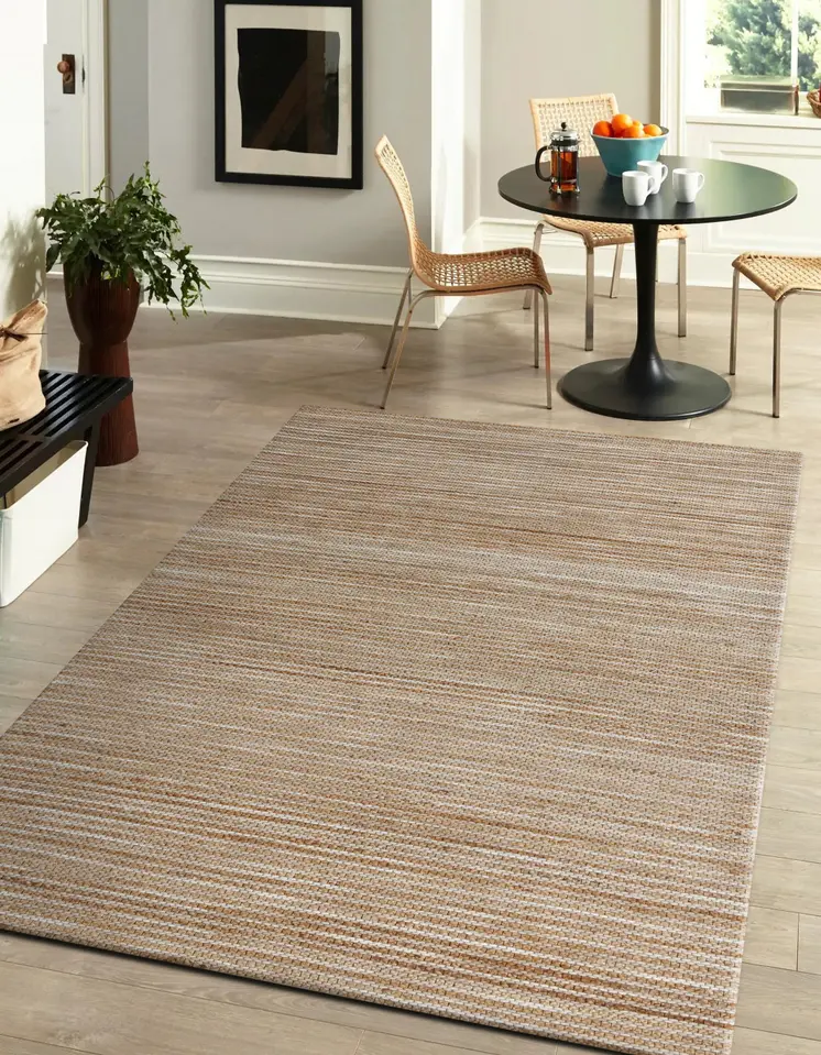 8' X 10' Beige Striped Hand Woven Area Rug