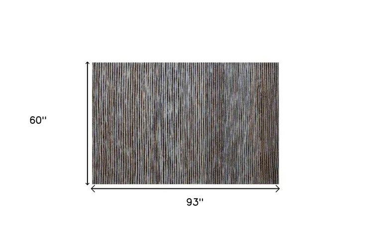 5' X 7' Blue Striped Hand Woven Area Rug