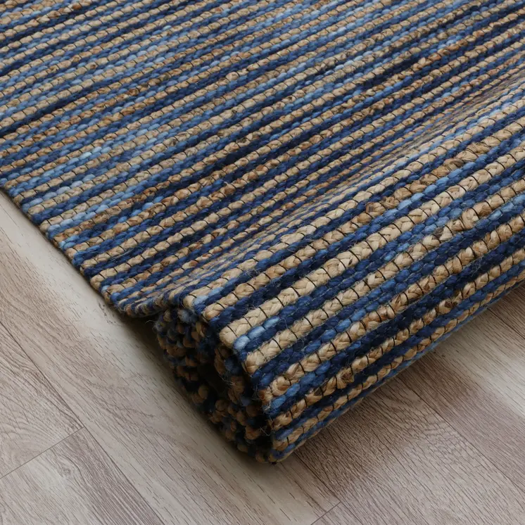 8' X 10' Blue Striped Hand Woven Area Rug