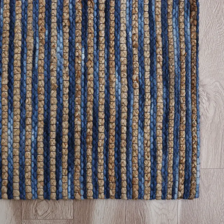 8' X 10' Blue Striped Hand Woven Area Rug