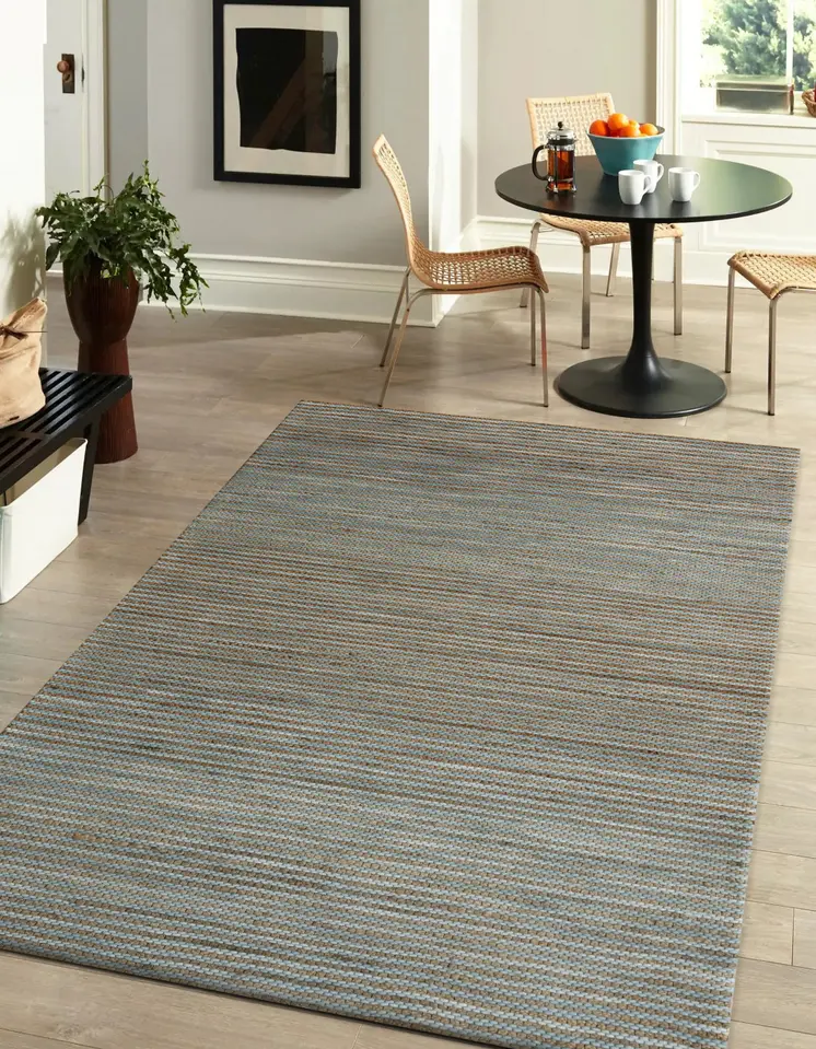 8' X 10' Blue Striped Hand Woven Area Rug