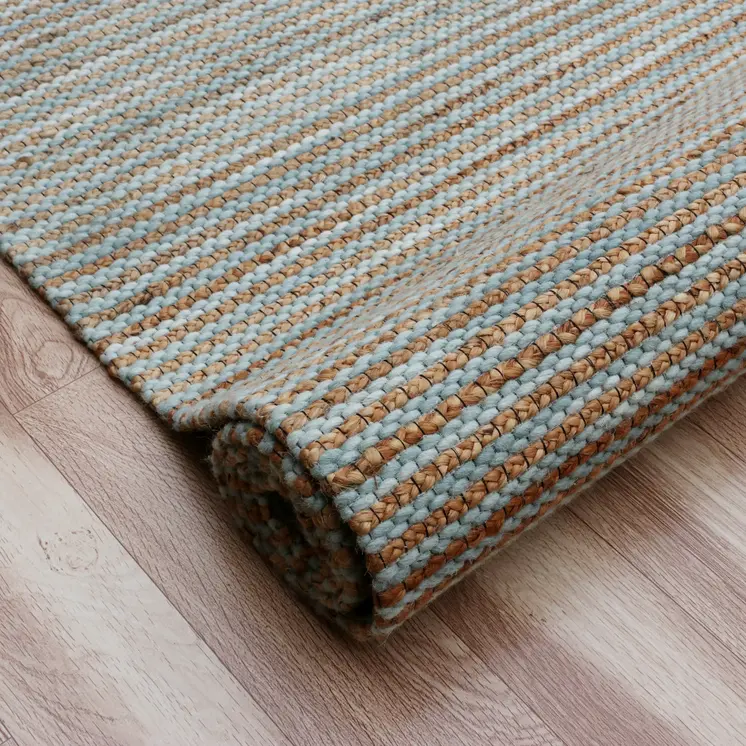 8' X 10' Blue Striped Hand Woven Area Rug