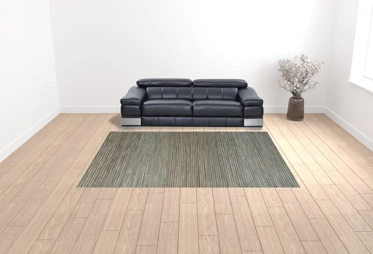 9' X 12' Blue Striped Hand Woven Area Rug
