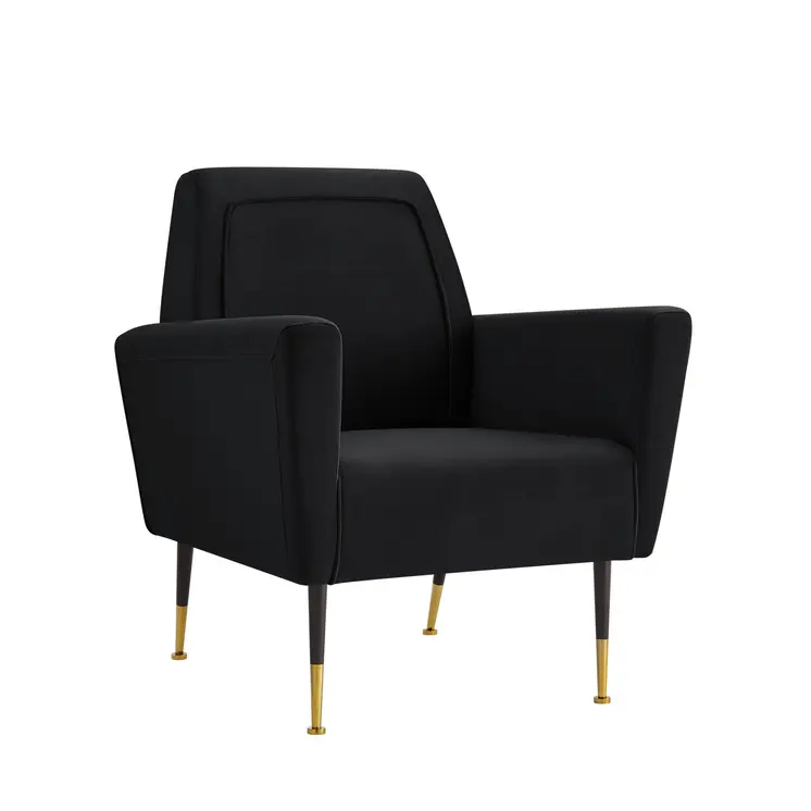 32" Black And Black And Gold Velvet Arm Chair