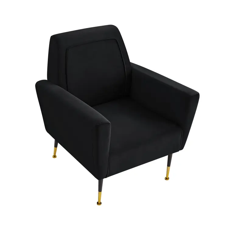 32" Black And Black And Gold Velvet Arm Chair